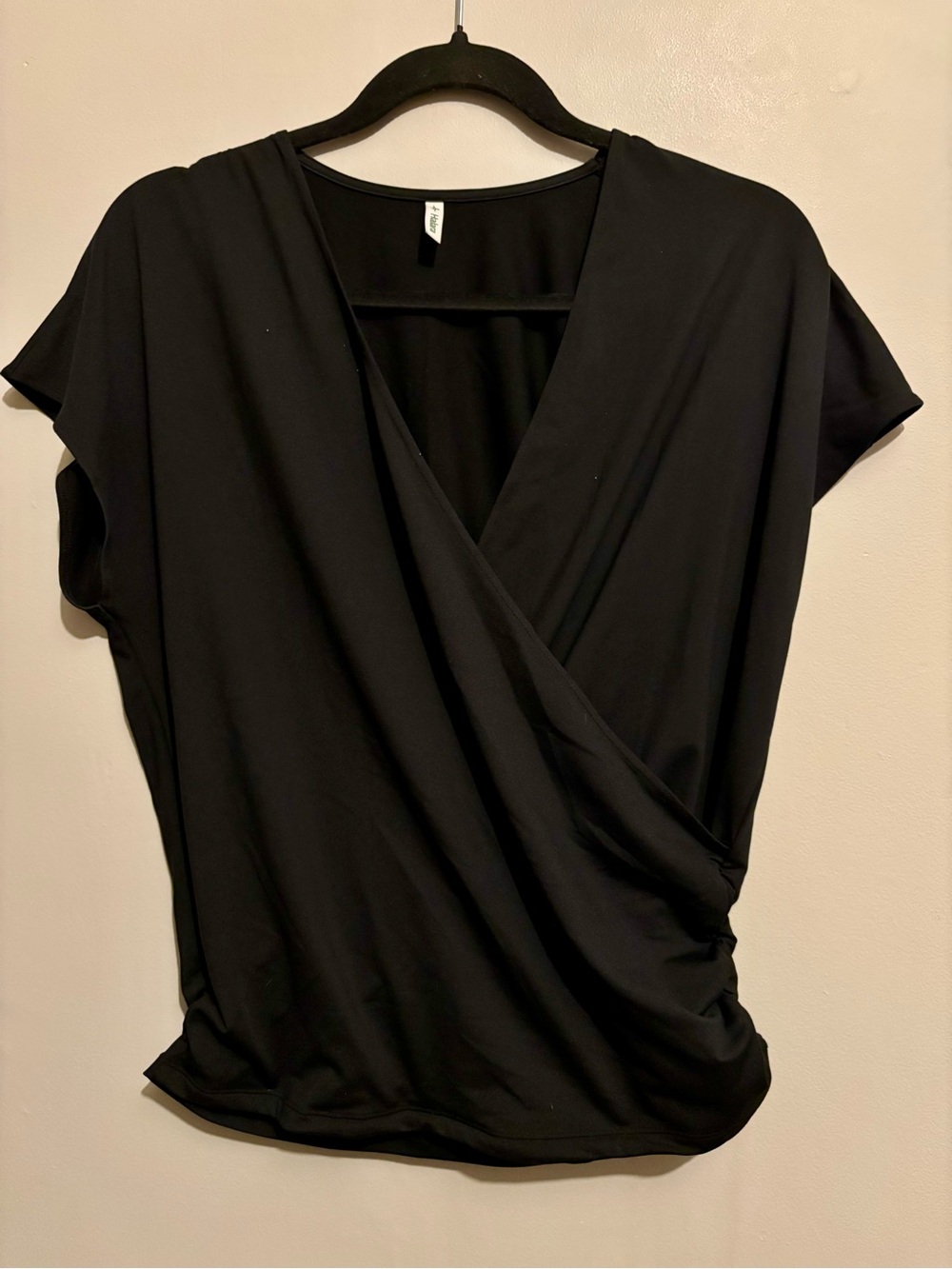 HALARA Black Draped Surplice Top
